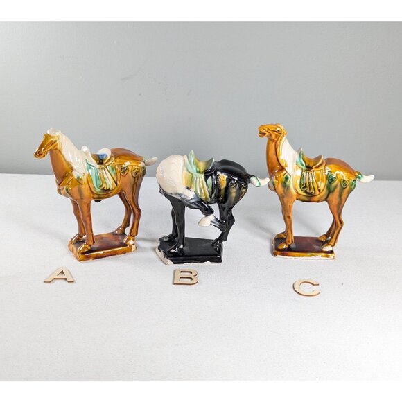 CHOOSE Chinese Sancai Glazed Tang Dynasty Style War Horse Figurine 5" - Picture 1 of 10